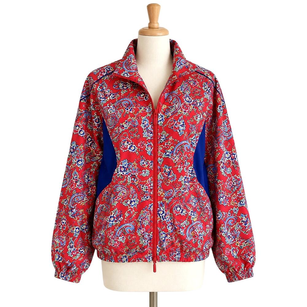 Vintage 90s Liz Claiborne Floral Paisley Red Retro Bomber Jacket Lightweight-M